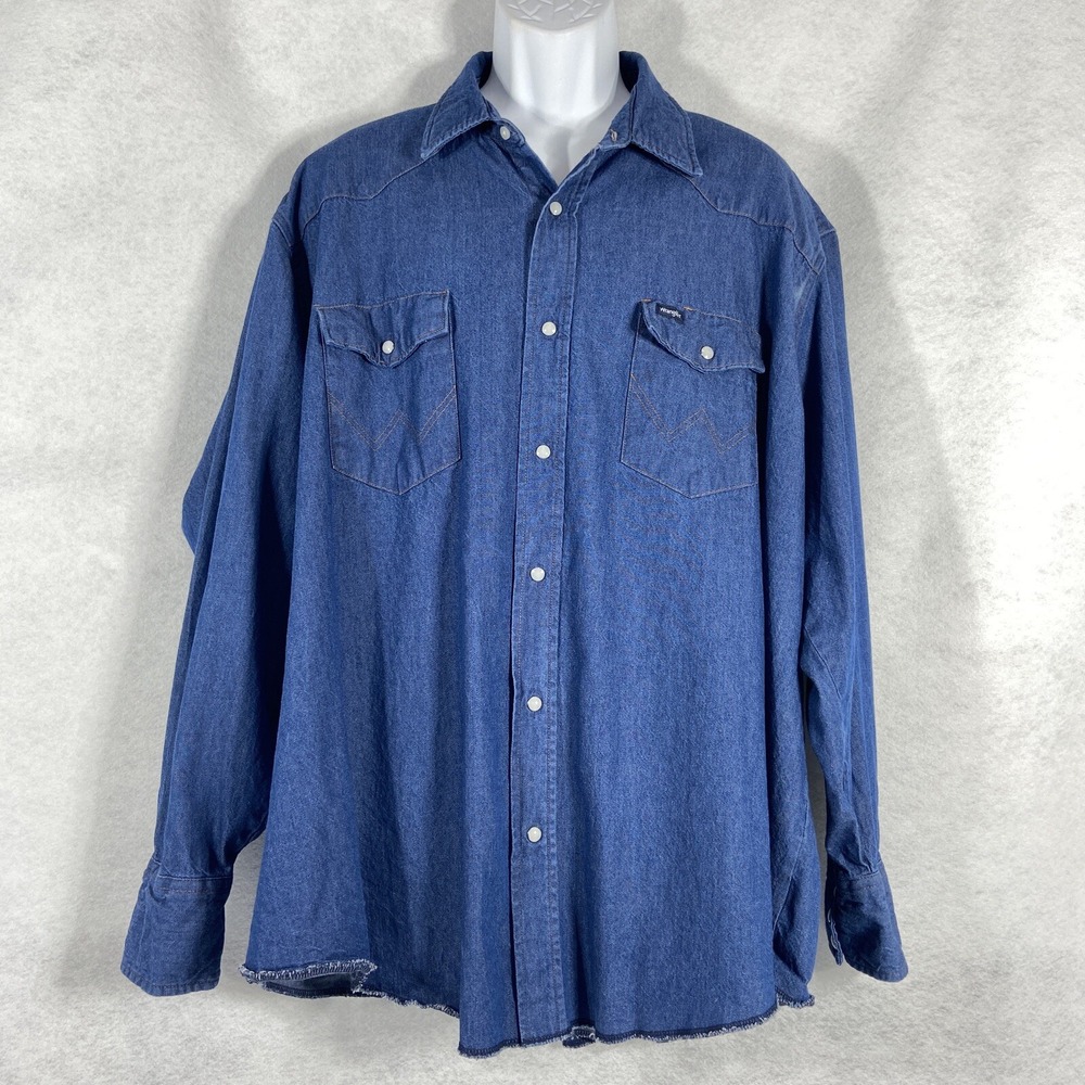 Wrangler Shirt Mens 20x36 4XL Blue Pearl Snap Long Sleeve Denim‎